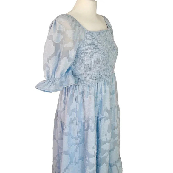 Meerokeety || Smocked Ballon Sleeve Midi Dress Cottagecore Milkmaid Baby Blue L - Picture 2 of 9